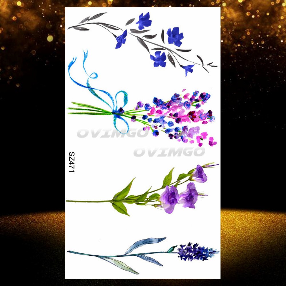 Small Purple Lavender Leaf Temporary Tattoos For Women Arm Clavicle Tatoo Sticker Watercolor Transferbale 3d Plants Tattoo Paper
