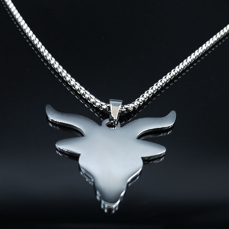 Silver Color Statement Necklace for Men Stainless Steel Satan Sheep Head Necklace Jewelry