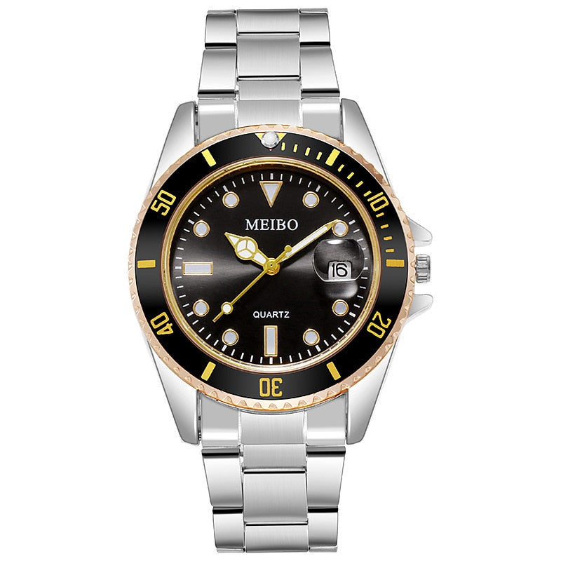 New Men's Watch Luxury Business Watch Blue Dial Date Watch Men Stainless Steel Band Fashion Male Wrist Watch Relogio Masculino