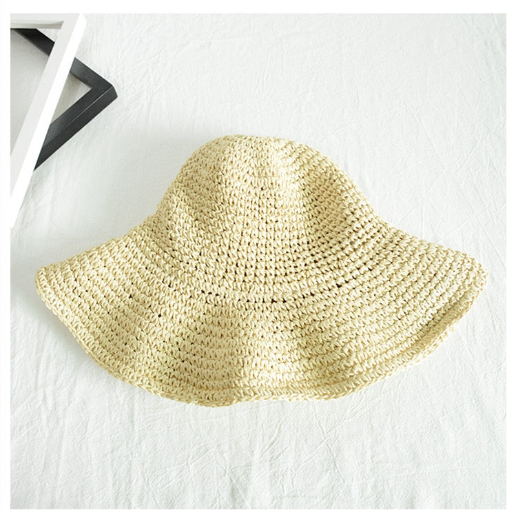 Simple Girl Raffia Sun Hat | Wide Brim Floppy Summer Hats for Women | Beach Panama Straw Dome Bucket Hat | Femme Shade Hat