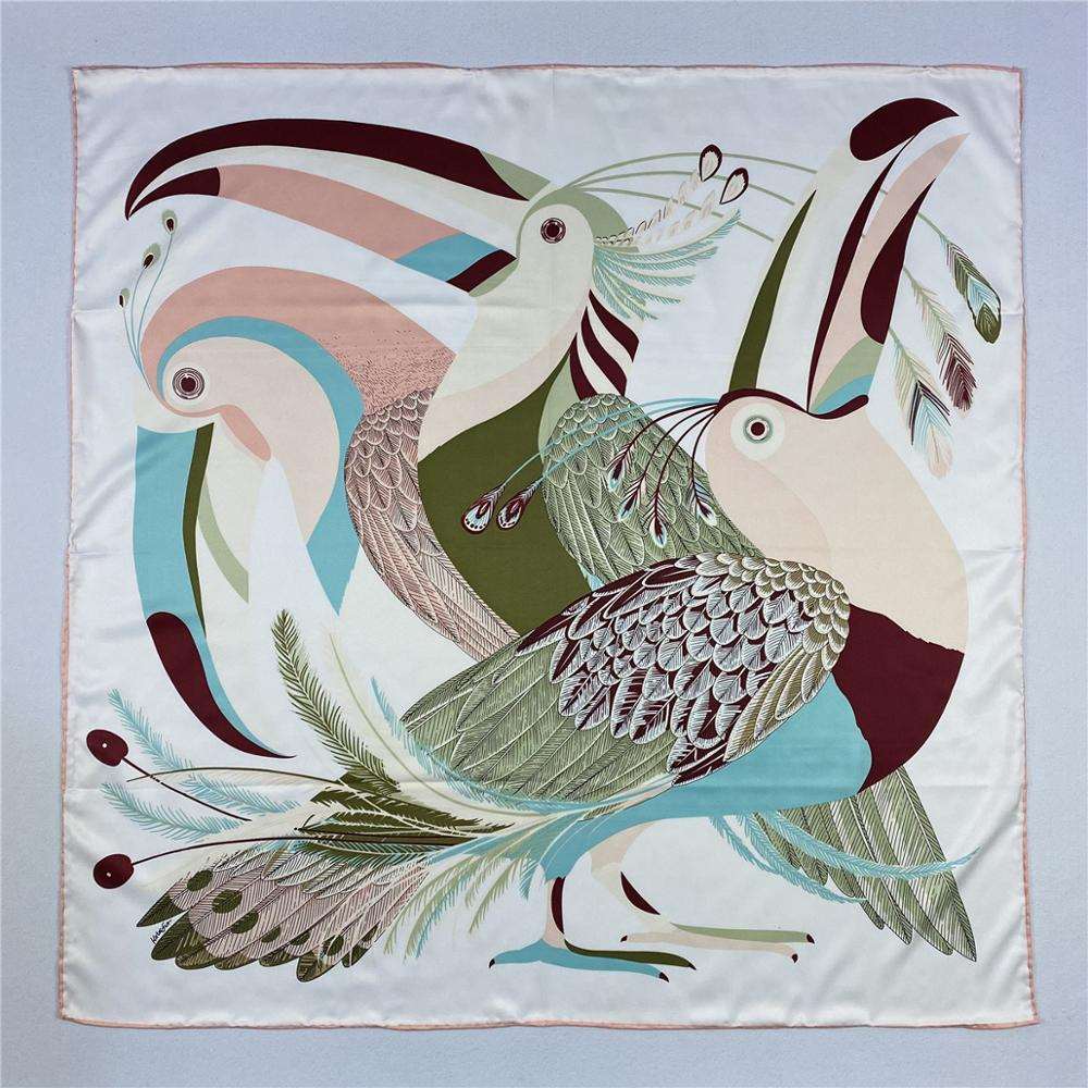 90cm Three Giraffes Brand Hijab Scarf Women Bandana Handmade Curled Twill Silk Square Scarf Luxury Foulard Head Scarves Shawl