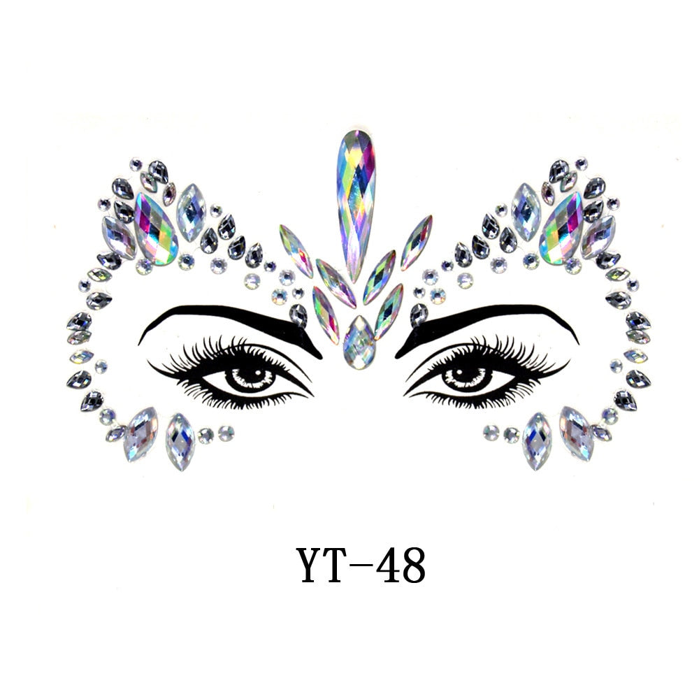 3D Crystal Sticker Music Festival Face Trendy Shiny Acrylic Drill Sticker Masquerade Face Decoration Temporary Tattoo Sticker
