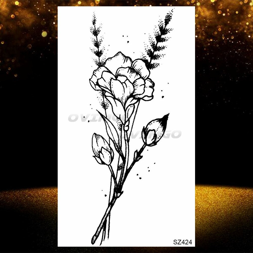 Small Purple Lavender Leaf Temporary Tattoos For Women Arm Clavicle Tatoo Sticker Watercolor Transferbale 3d Plants Tattoo Paper