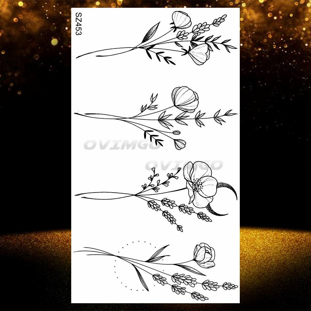 Small Purple Lavender Leaf Temporary Tattoos For Women Arm Clavicle Tatoo Sticker Watercolor Transferbale 3d Plants Tattoo Paper