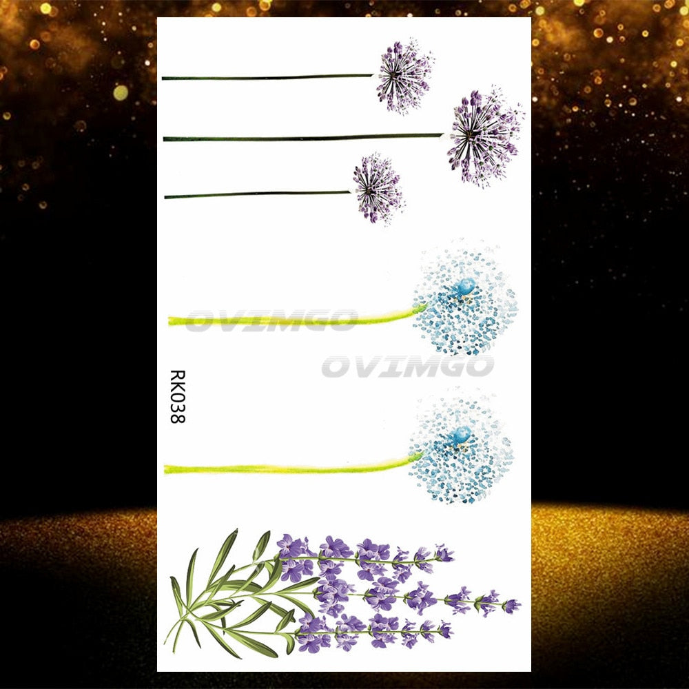 Small Purple Lavender Leaf Temporary Tattoos For Women Arm Clavicle Tatoo Sticker Watercolor Transferbale 3d Plants Tattoo Paper