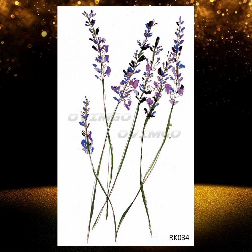 Small Purple Lavender Leaf Temporary Tattoos For Women Arm Clavicle Tatoo Sticker Watercolor Transferbale 3d Plants Tattoo Paper