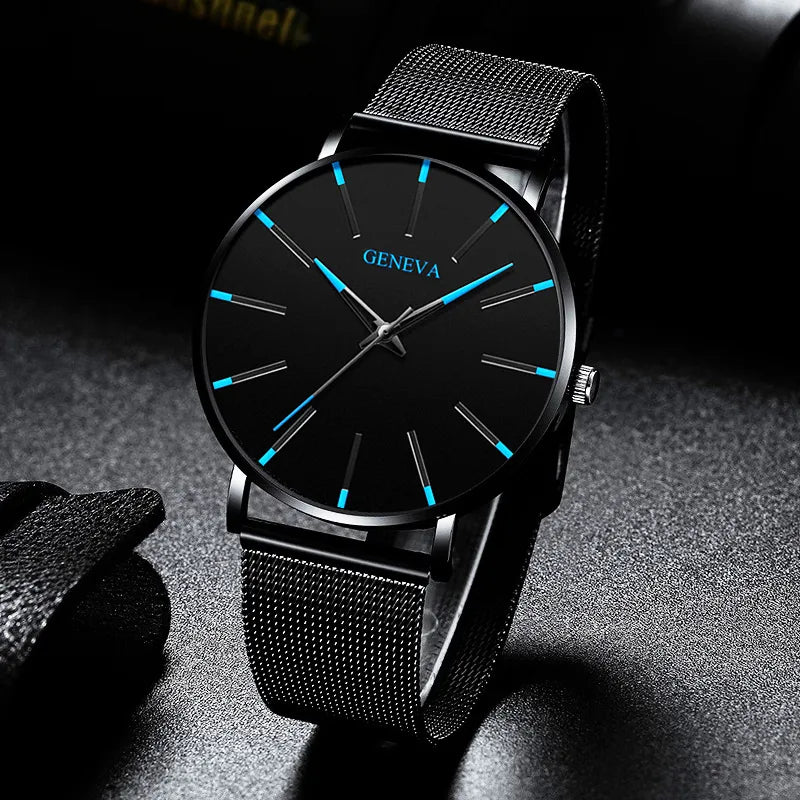 2024 Minimalist Men's Fashion Ultra Thin Watches Simple Men Business Stainless Steel Mesh Belt Quartz Watch relogio masculino
