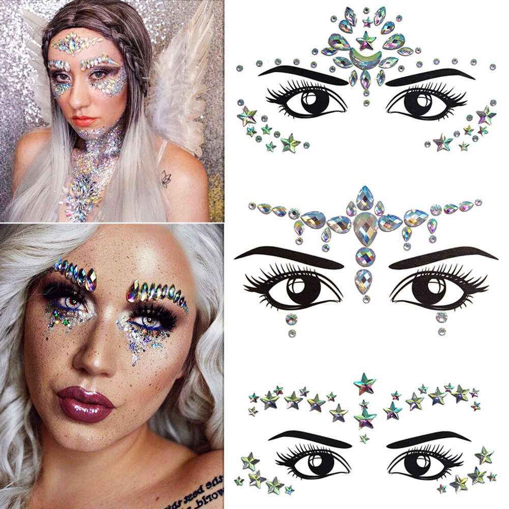 3D Crystal Sticker Music Festival Face Trendy Shiny Acrylic Drill Sticker Masquerade Face Decoration Temporary Tattoo Sticker