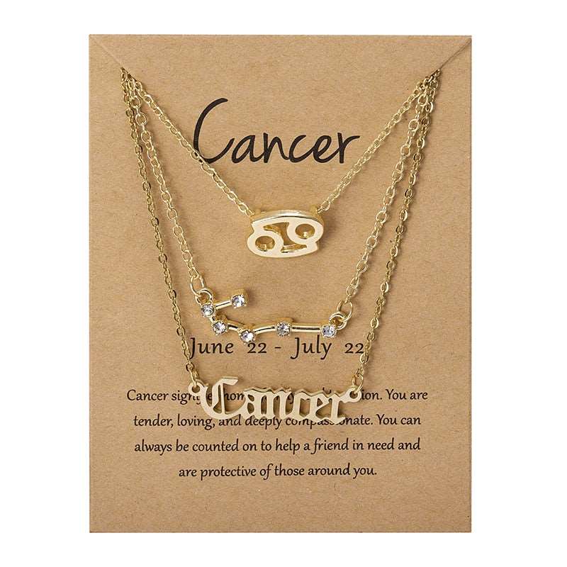 3Pcs/set 12 Zodiac Sign Multi Chain Necklaces For Women with Pendant Chain Choker