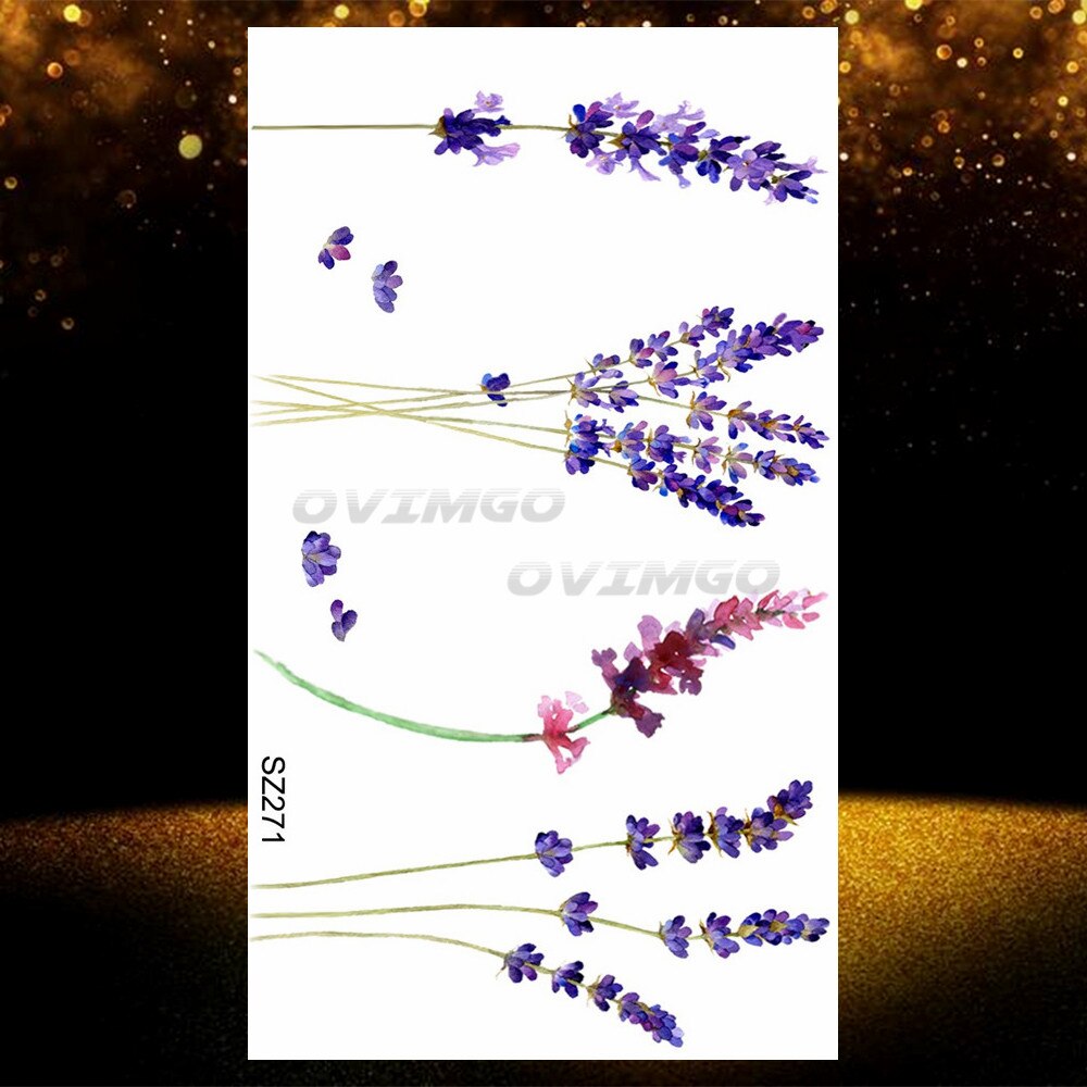 Small Purple Lavender Leaf Temporary Tattoos For Women Arm Clavicle Tatoo Sticker Watercolor Transferbale 3d Plants Tattoo Paper