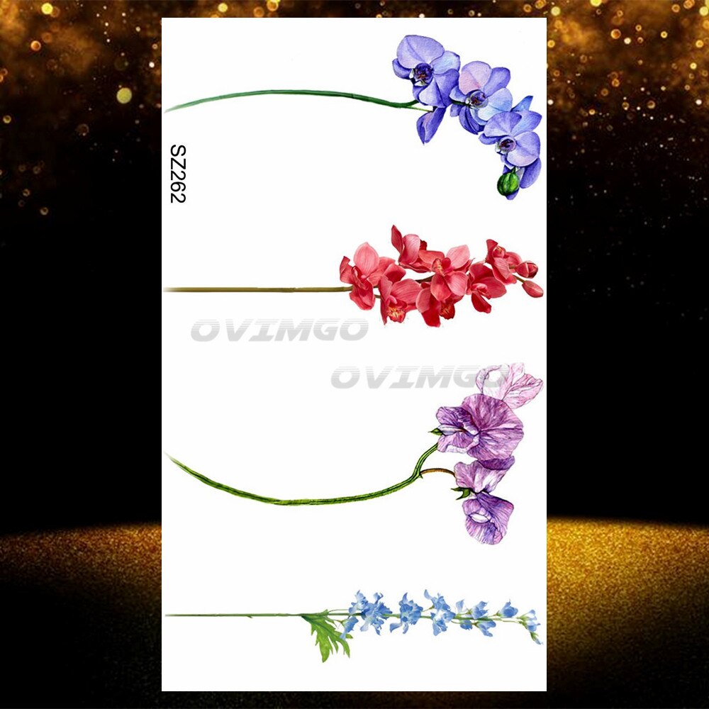 Small Purple Lavender Leaf Temporary Tattoos For Women Arm Clavicle Tatoo Sticker Watercolor Transferbale 3d Plants Tattoo Paper