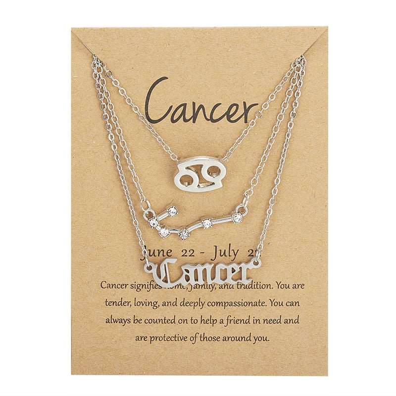 3Pcs/set 12 Zodiac Sign Multi Chain Necklaces For Women with Pendant Chain Choker