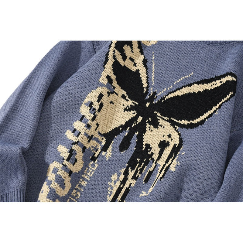 Harajuku Fashion Butterfly Knitwear Sweaters, Hip Hop Loose Pullover Sweaters for Men and Women, Casual Streetwear Tops