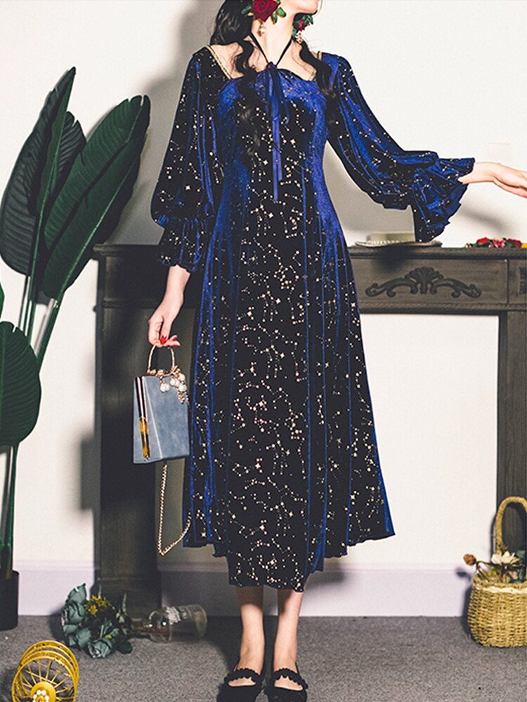 Vintage Party Dress Women Evening French Elegant Retro Dress Female Casual Long Sleeve Flroal Midi Dress Korean 2023 Autumn Chic