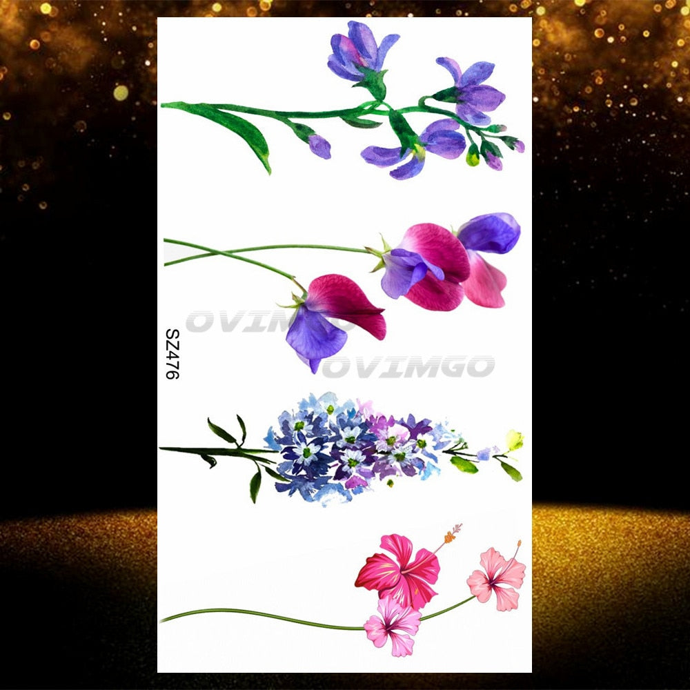 Small Purple Lavender Leaf Temporary Tattoos For Women Arm Clavicle Tatoo Sticker Watercolor Transferbale 3d Plants Tattoo Paper