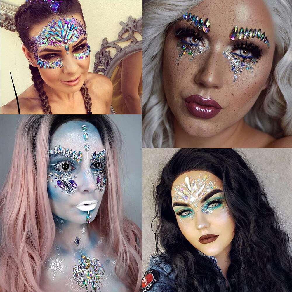 3D Crystal Sticker Music Festival Face Trendy Shiny Acrylic Drill Sticker Masquerade Face Decoration Temporary Tattoo Sticker