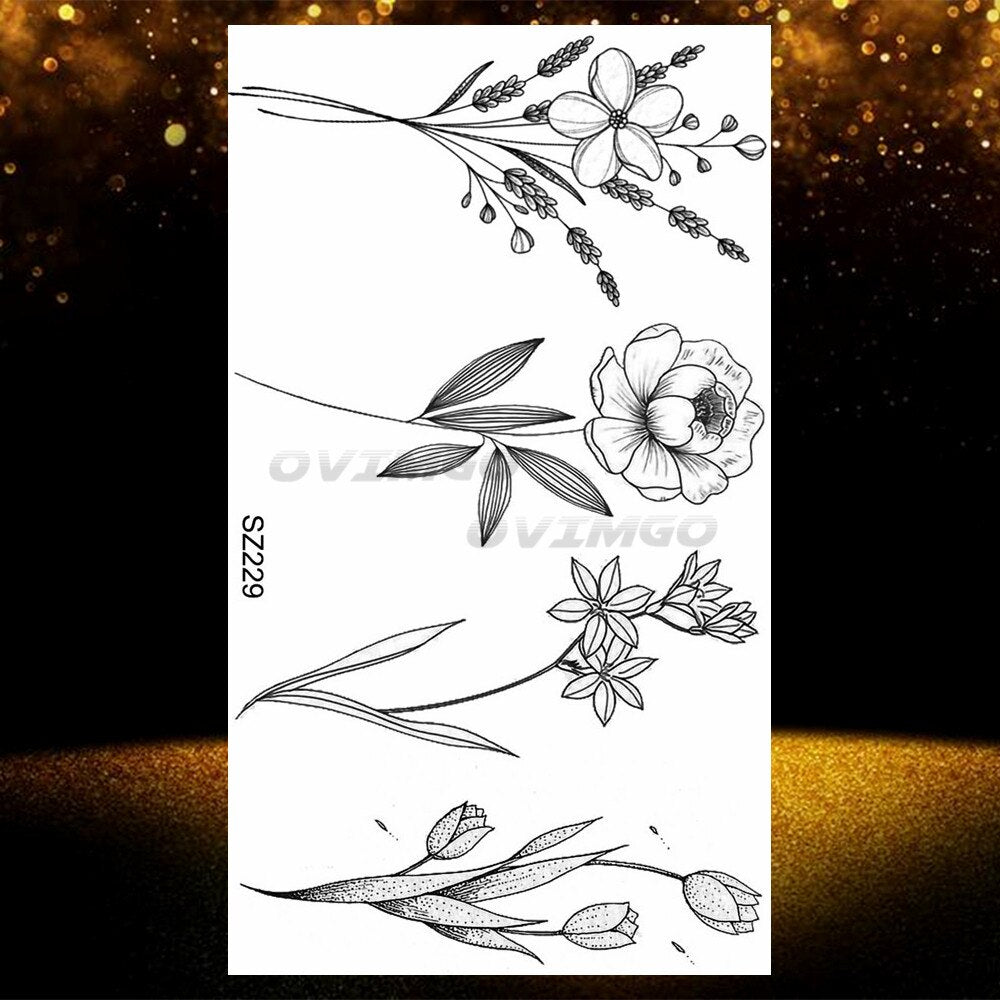 Small Purple Lavender Leaf Temporary Tattoos For Women Arm Clavicle Tatoo Sticker Watercolor Transferbale 3d Plants Tattoo Paper