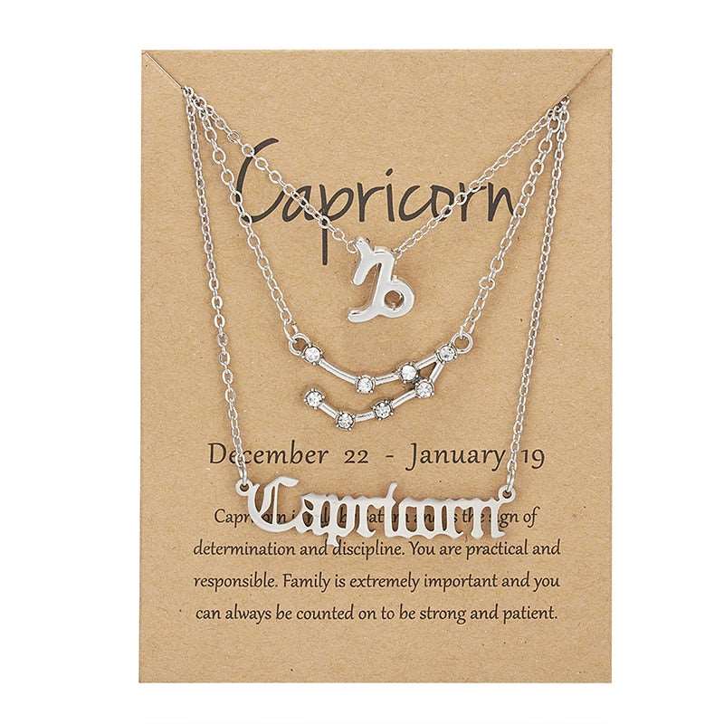 3Pcs/set 12 Zodiac Sign Multi Chain Necklaces For Women with Pendant Chain Choker