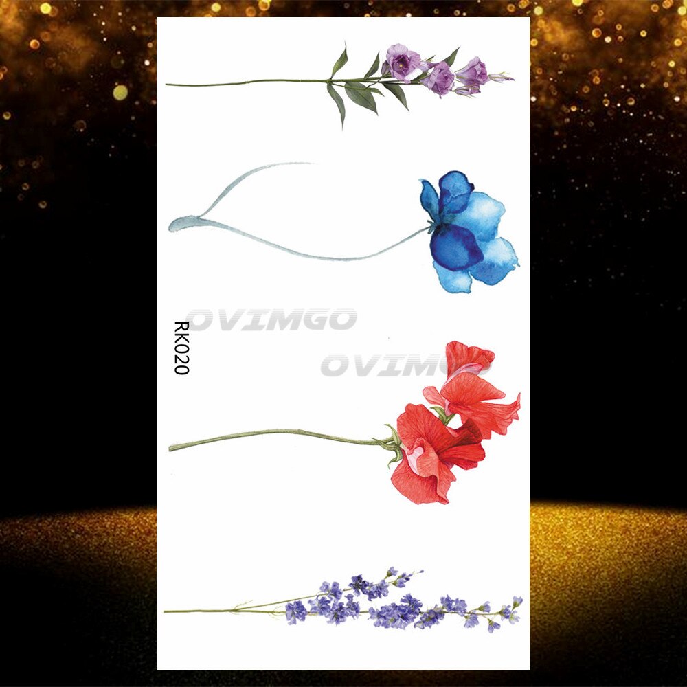 Small Purple Lavender Leaf Temporary Tattoos For Women Arm Clavicle Tatoo Sticker Watercolor Transferbale 3d Plants Tattoo Paper
