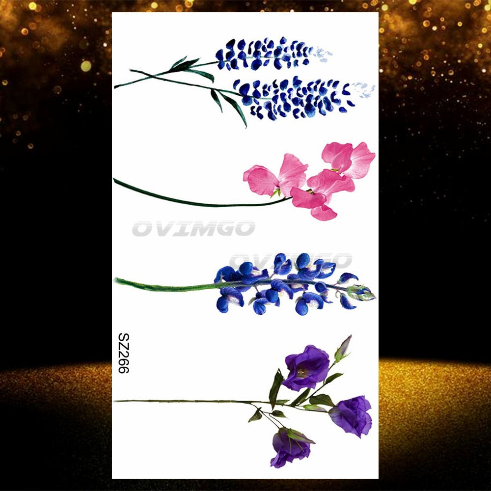 Small Purple Lavender Leaf Temporary Tattoos For Women Arm Clavicle Tatoo Sticker Watercolor Transferbale 3d Plants Tattoo Paper