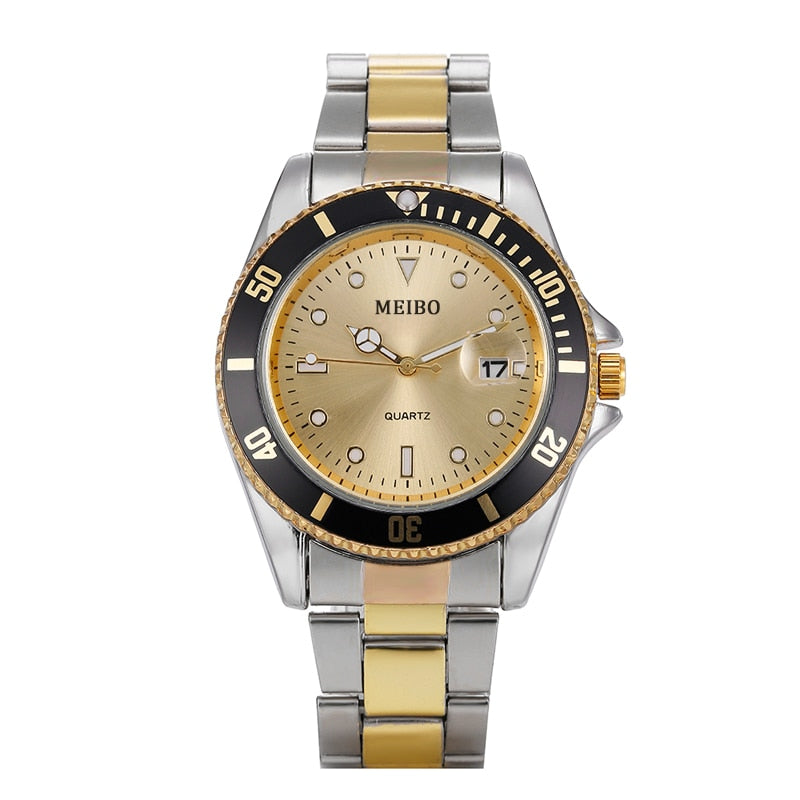 New Men's Watch Luxury Business Watch Blue Dial Date Watch Men Stainless Steel Band Fashion Male Wrist Watch Relogio Masculino