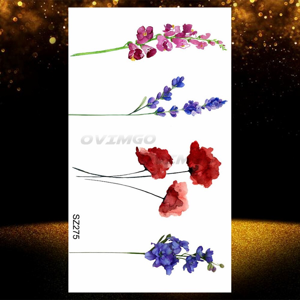 Small Purple Lavender Leaf Temporary Tattoos For Women Arm Clavicle Tatoo Sticker Watercolor Transferbale 3d Plants Tattoo Paper
