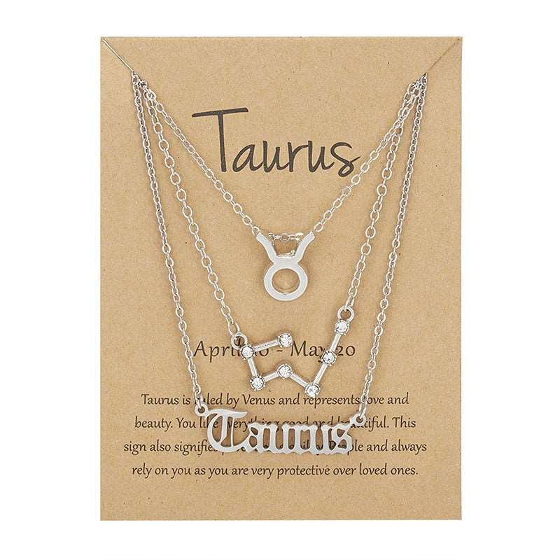 3Pcs/set 12 Zodiac Sign Multi Chain Necklaces For Women with Pendant Chain Choker
