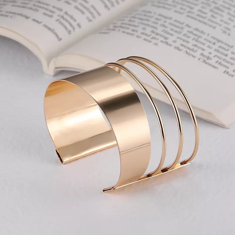 Boho Wide Line Cuff Open Bracelet - New, Punk, Cool Psycho Shiny Ring Bracelet