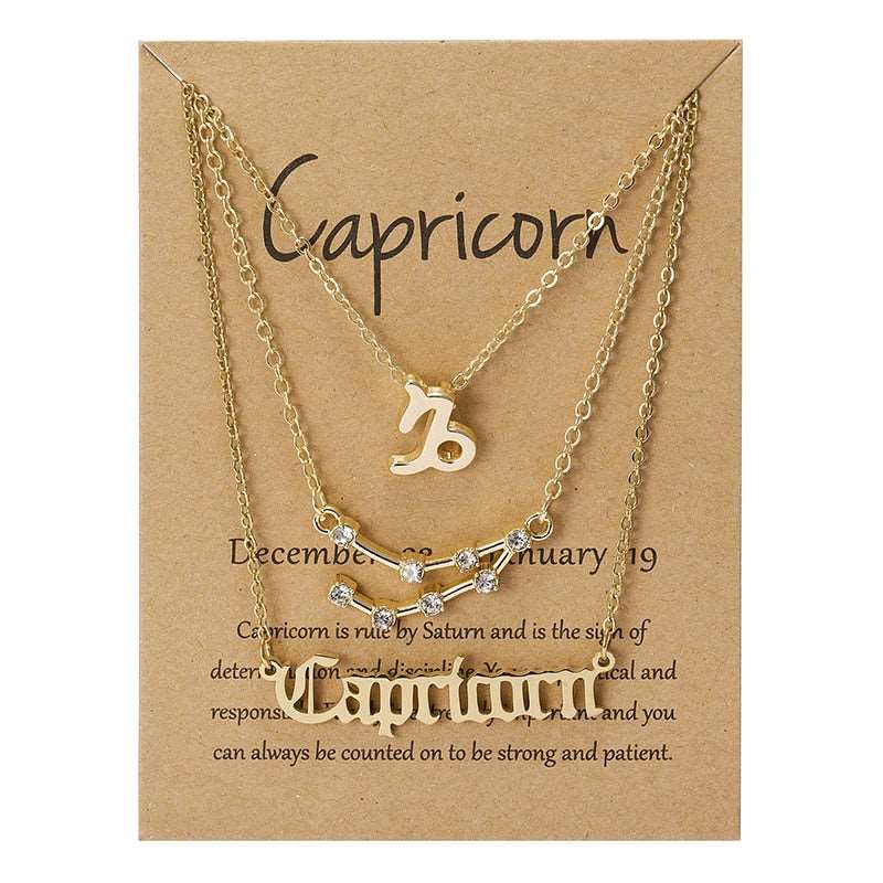 3Pcs/set 12 Zodiac Sign Multi Chain Necklaces For Women with Pendant Chain Choker