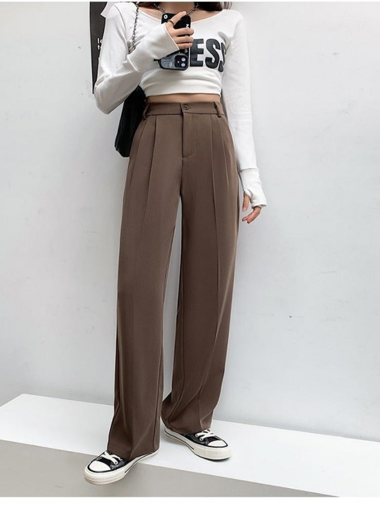 New Spring Autumn Casual High Waist Wide Leg Pants for Women Loose, Floor-Length White Suits Pants Ladies Long Trousers