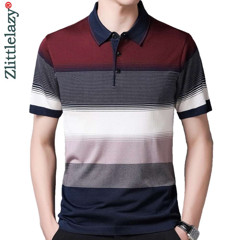 2022 Brand Short Sleeve Polo Tee Shirt Men Casual Summer Striped