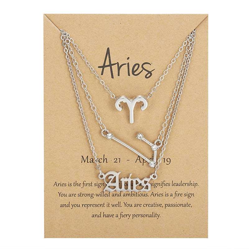 3Pcs/set 12 Zodiac Sign Multi Chain Necklaces For Women with Pendant Chain Choker