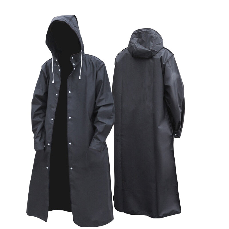 Fashionable Waterproof Long Raincoat Trench Coat for Adults Black Hooded Raincoat for Women and Men, Ideal for Outdoor Hiking, Travel, Fishing, and Climbing with Thickened Material