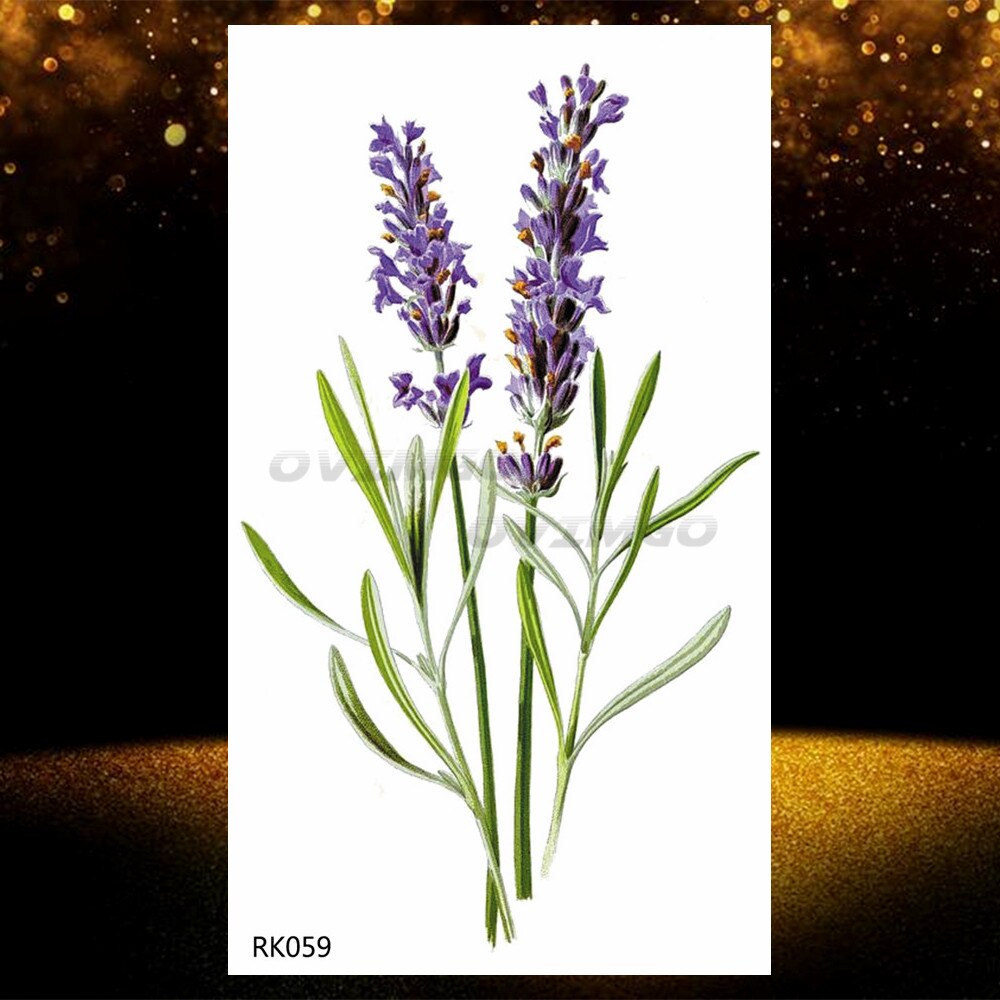 Small Purple Lavender Leaf Temporary Tattoos For Women Arm Clavicle Tatoo Sticker Watercolor Transferbale 3d Plants Tattoo Paper