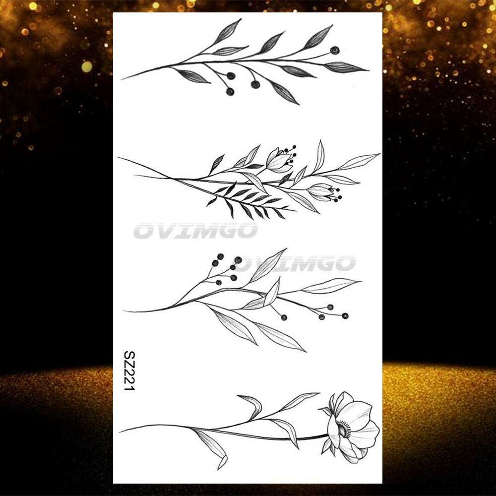 Small Purple Lavender Leaf Temporary Tattoos For Women Arm Clavicle Tatoo Sticker Watercolor Transferbale 3d Plants Tattoo Paper
