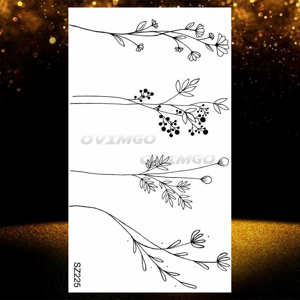 Small Purple Lavender Leaf Temporary Tattoos For Women Arm Clavicle Tatoo Sticker Watercolor Transferbale 3d Plants Tattoo Paper