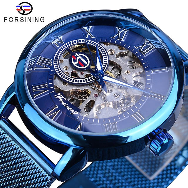 Skeleton Luxury Mechanical Wristwatch | Forsining Transparent Case Fashion 3D Logo Engraving Men's Watch