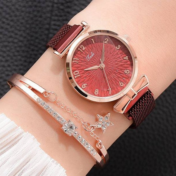 Luxury Women Bracelet Quartz Watches For Women Ladies Sports Dress Pink Dial Wrist Watch Clock Relogio Feminino