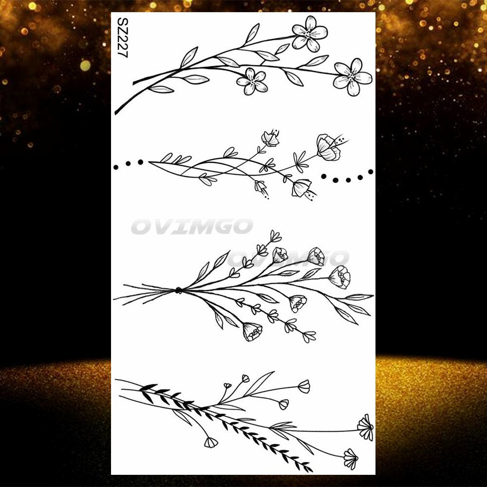 Small Purple Lavender Leaf Temporary Tattoos For Women Arm Clavicle Tatoo Sticker Watercolor Transferbale 3d Plants Tattoo Paper