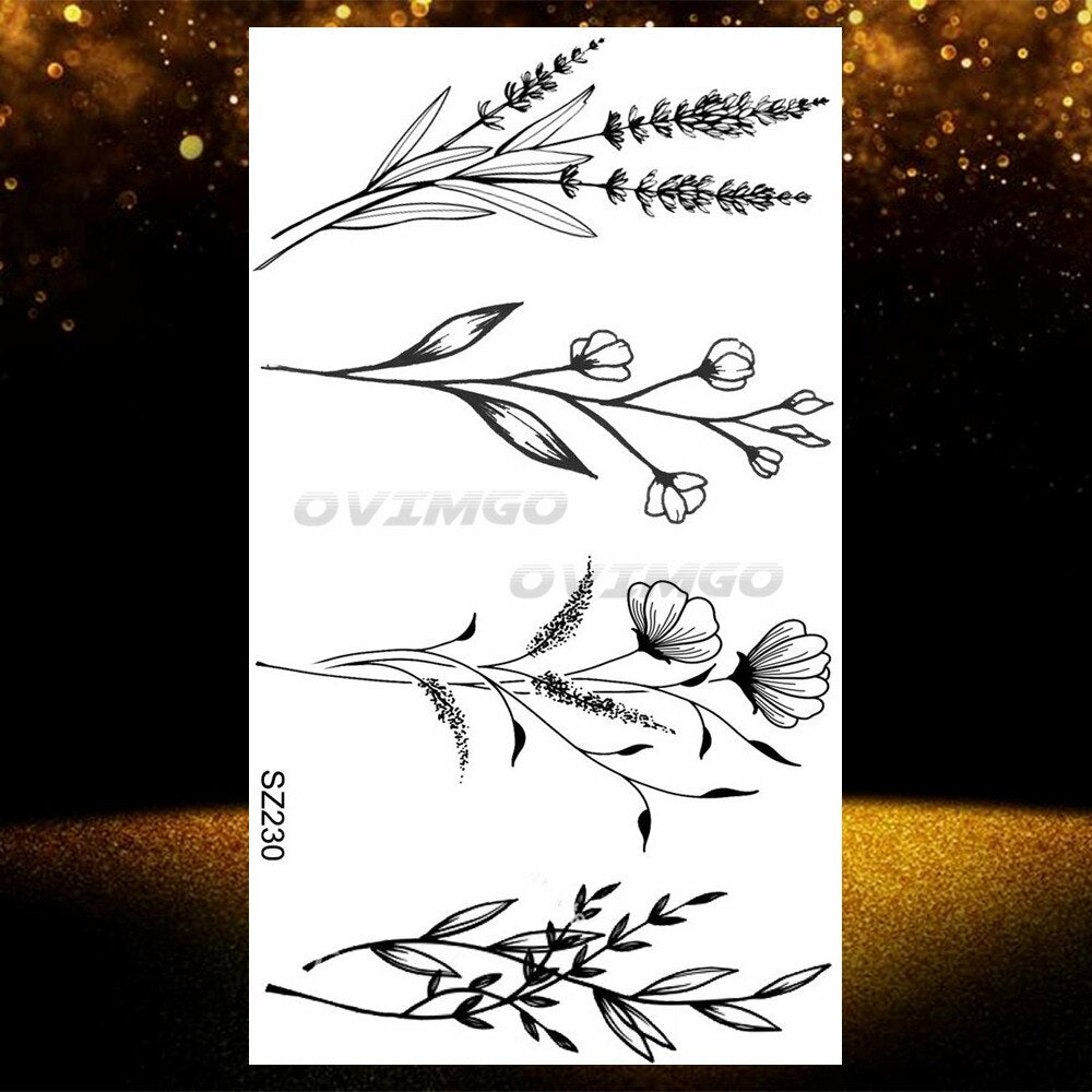 Small Purple Lavender Leaf Temporary Tattoos For Women Arm Clavicle Tatoo Sticker Watercolor Transferbale 3d Plants Tattoo Paper