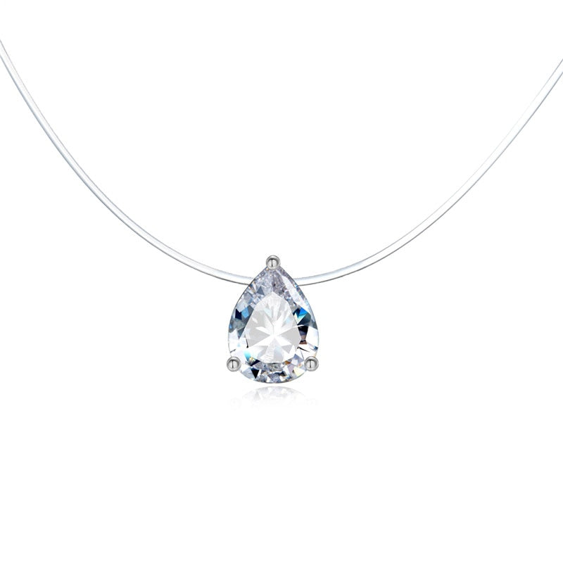 Transparent Chain Chocker Invisible Chain Fishing Line Transparent Necklace Crystal Rhinestone Choker Necklace Pendant On Line Neck