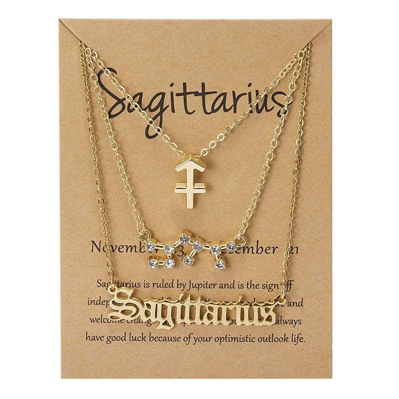 3Pcs/set 12 Zodiac Sign Multi Chain Necklaces For Women with Pendant Chain Choker