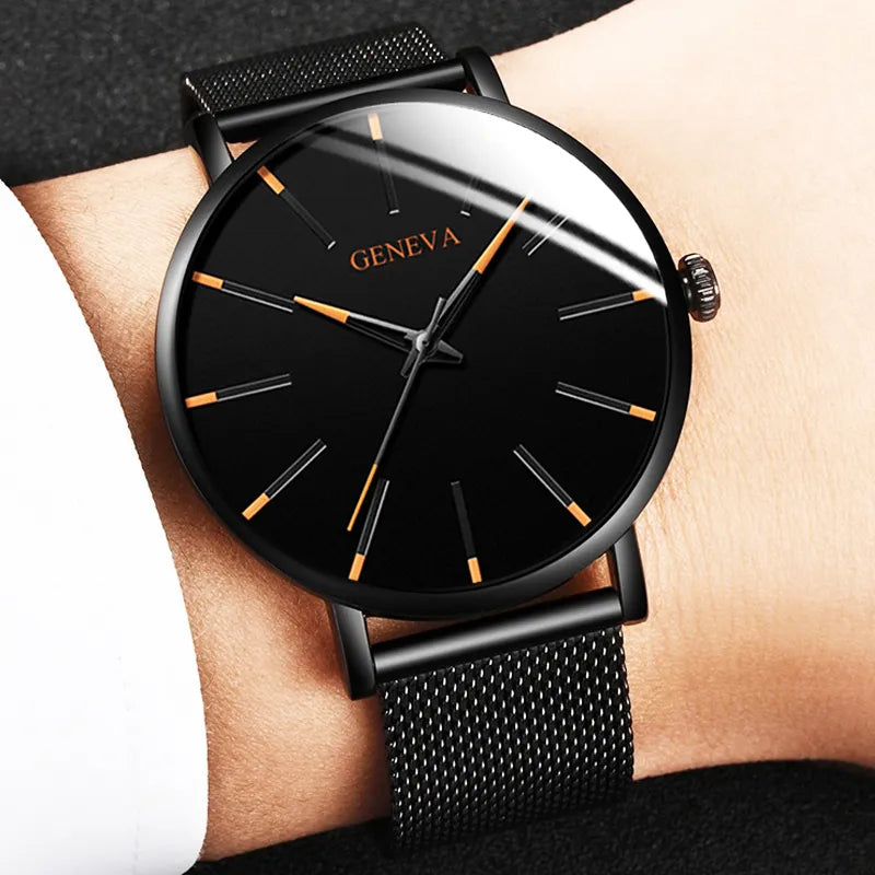 2024 Minimalist Men's Fashion Ultra Thin Watches Simple Men Business Stainless Steel Mesh Belt Quartz Watch relogio masculino