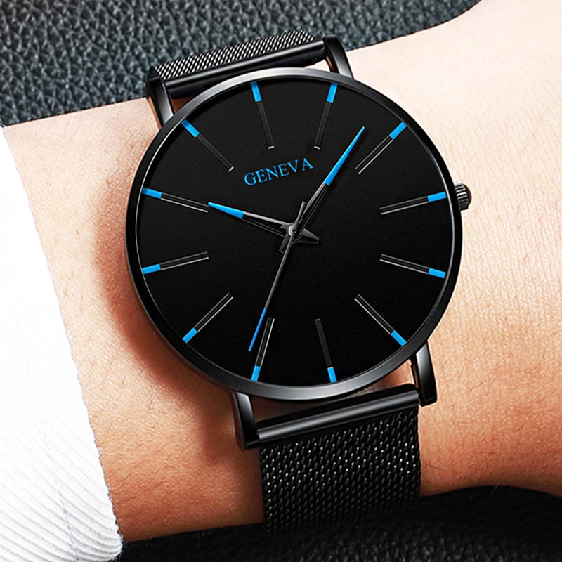 2024 Minimalist Men's Fashion Ultra Thin Watches Simple Men Business Stainless Steel Mesh Belt Quartz Watch relogio masculino
