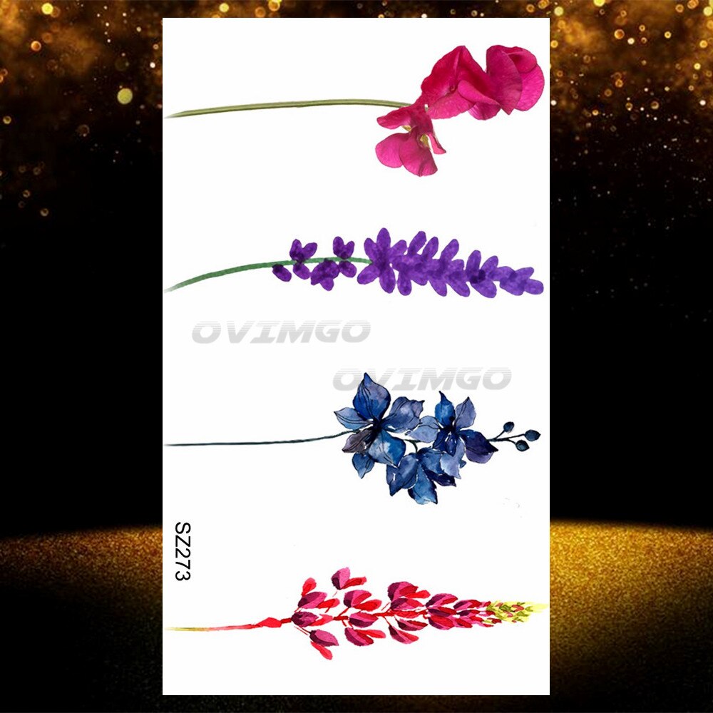 Small Purple Lavender Leaf Temporary Tattoos For Women Arm Clavicle Tatoo Sticker Watercolor Transferbale 3d Plants Tattoo Paper
