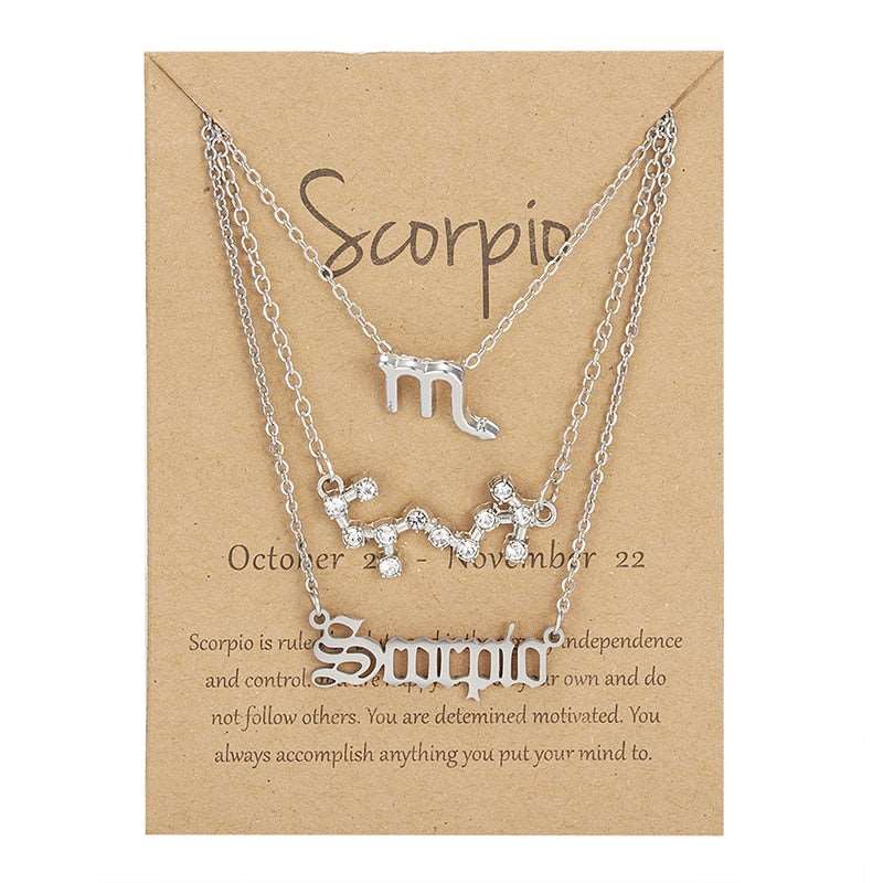 3Pcs/set 12 Zodiac Sign Multi Chain Necklaces For Women with Pendant Chain Choker