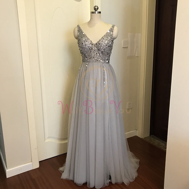 Beading Prom cocktail Dresses 2023 Plus Size Pink High Split Tulle Sweep Train Sleeveless Evening Gown A-line Lace Up Backless Vestido De