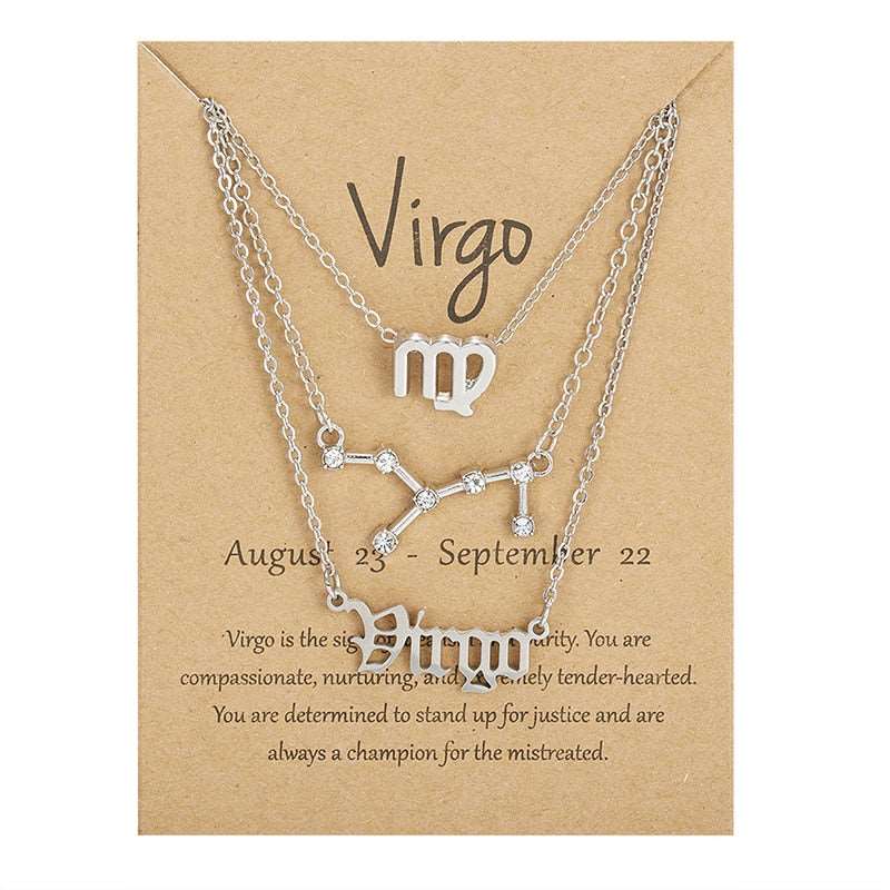 3Pcs/set 12 Zodiac Sign Multi Chain Necklaces For Women with Pendant Chain Choker