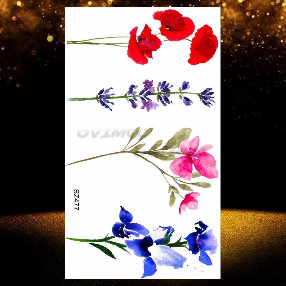 Small Purple Lavender Leaf Temporary Tattoos For Women Arm Clavicle Tatoo Sticker Watercolor Transferbale 3d Plants Tattoo Paper