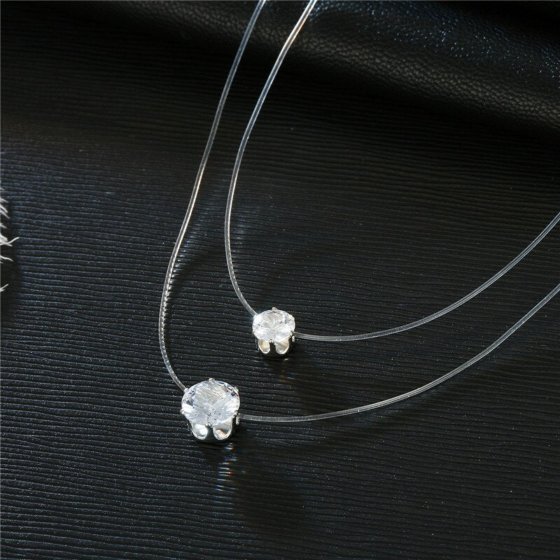 Transparent Chain Chocker Invisible Chain Fishing Line Transparent Necklace Crystal Rhinestone Choker Necklace Pendant On Line Neck
